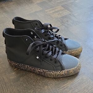 DC Black High-Tops with Blue Toe and Patterned Sole